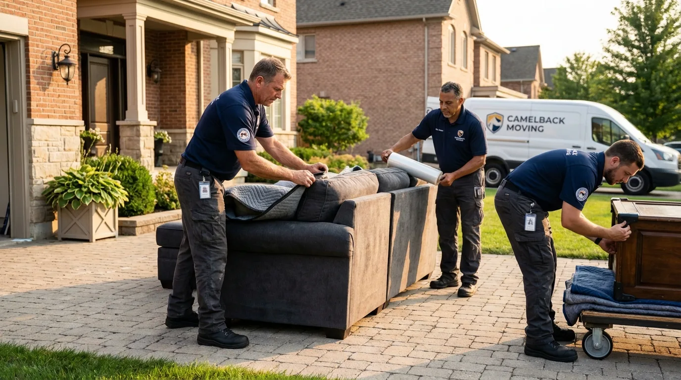 Large estate moving crew wrapping furniture in Saugus, MA