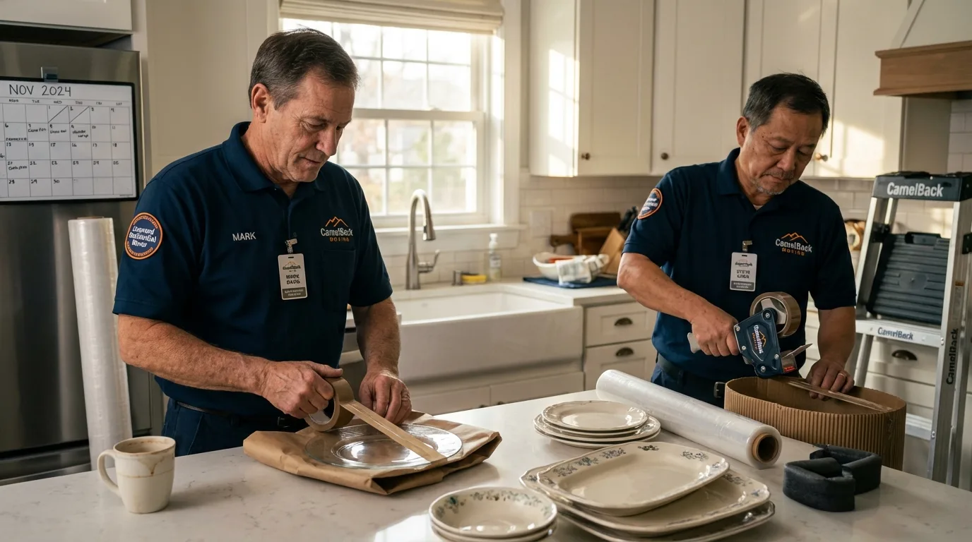 Professional crew packing kitchen dishware in Saugus, MA